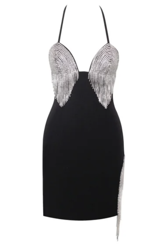 Lala Kent's Black and Silver Fringe Confessional Dress