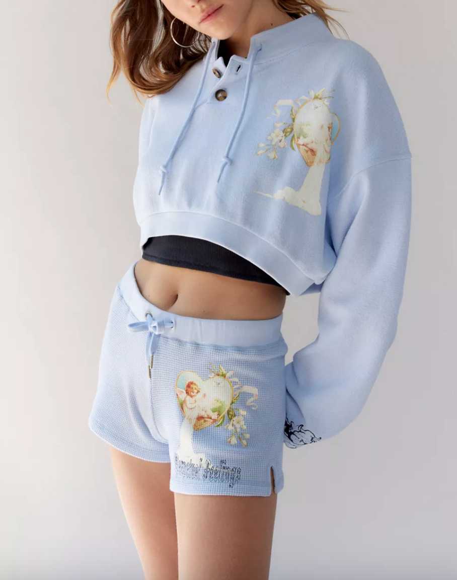 Amanda Batula's Blue Cropped Sweatshirt and Shorts