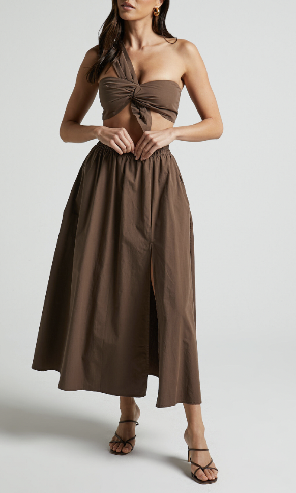 Ariana Madix's Brown Tie Top and Skirt Set