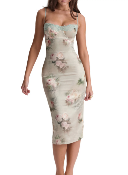 Ciara Miller's Grey Floral Bustier Dress