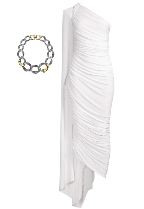 Danielle Olivera's White Ruched Draped One Shoulder Dress