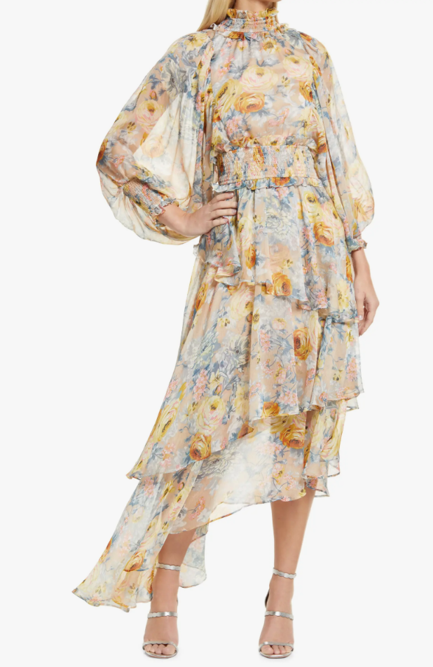Dolores Catania's Floral Ruffle Long Sleeve Dress