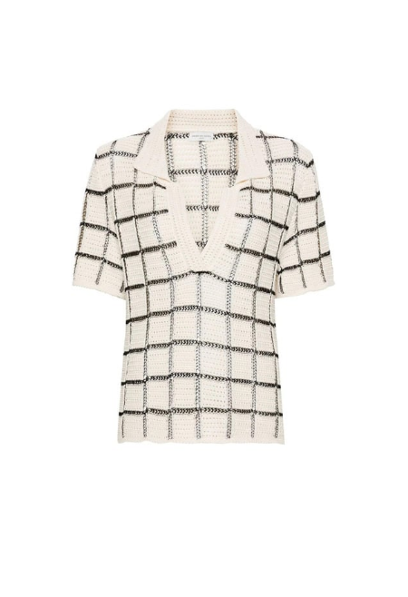 Erin Lichy's Ivory Knit Grid Print Polo Real Housewives of New York Instagram Fashion Dries Van Noten Polo