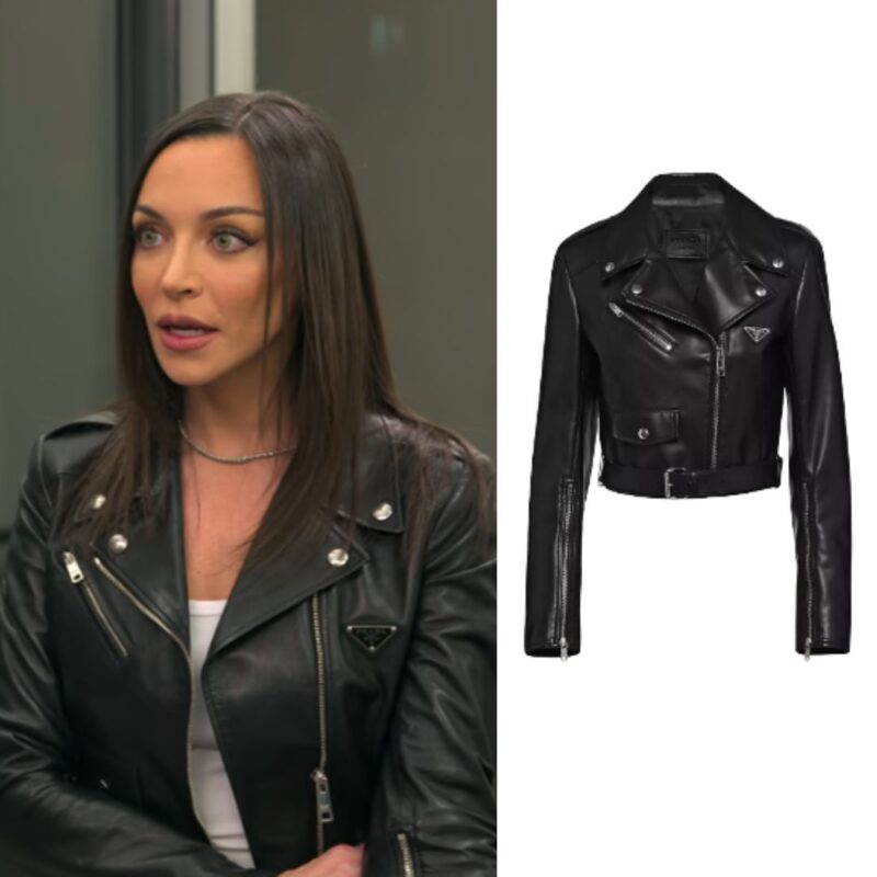 Farrah Aldjufrie's Black Leather Prada Jacket Buying Beverly Hills