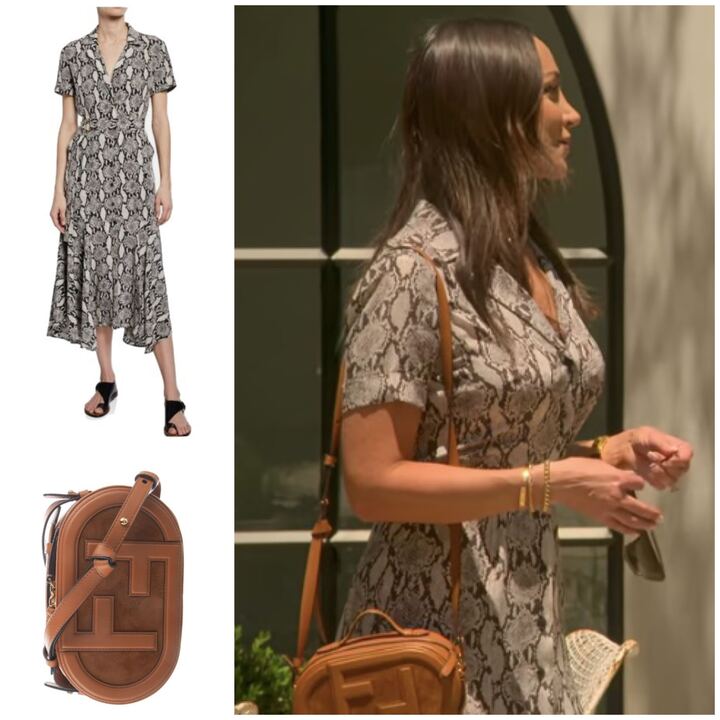 Farrah Aldjufrie's Snake Print Maxi Dress and Brown Camera Bag 