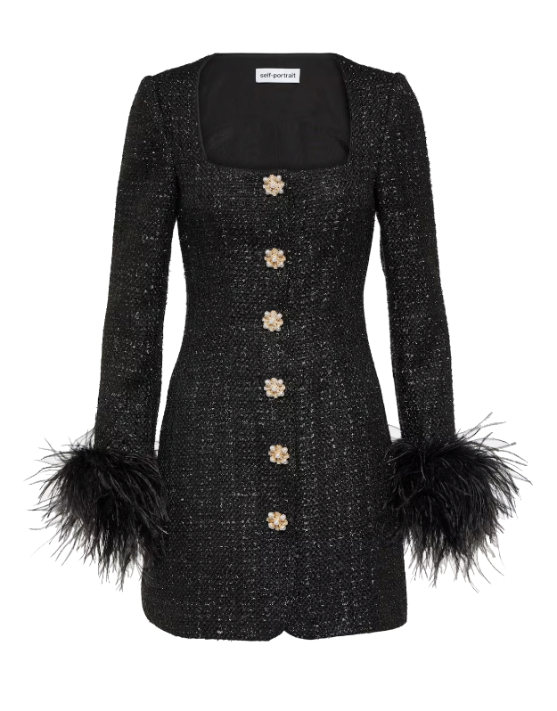 Katie Maloney's Black Feather Trim Tweed Dress