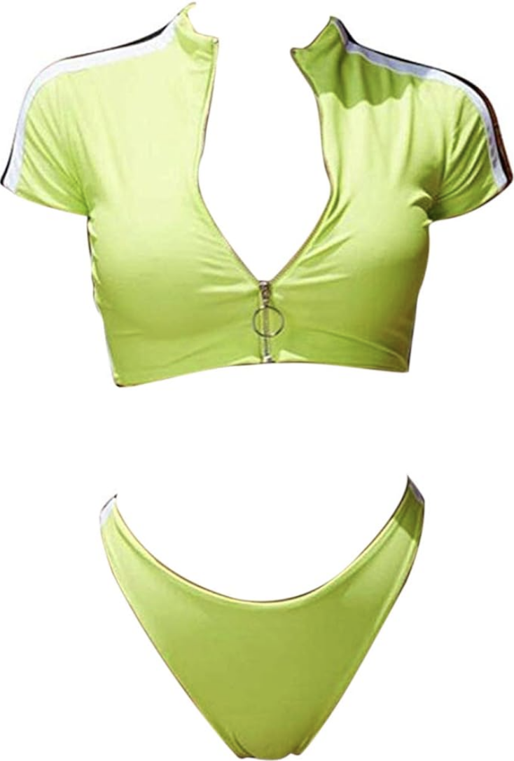 Lindsay Hubbard's Neon Zip Front Short Sleeve Swim Top