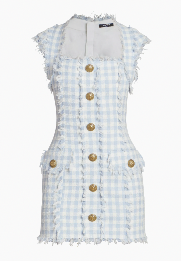 Lisa Hochstein's Blue Plaid Mini Tweed Dress