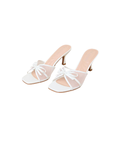 Paige DeSorbo's White Bow Mesh Mules