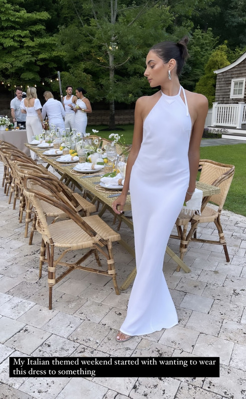 Paige DeSorbo's White Halterneck Maxi Dress Summer House Season 8 Episode 7 Fashion Prada White Halterneck Maxi Dress