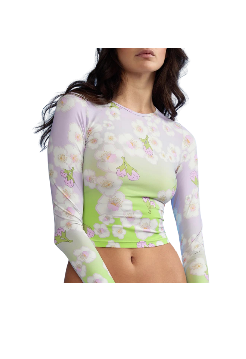 Paige DeSorbo's Purple and Green Floral Long Sleeve Swim Top