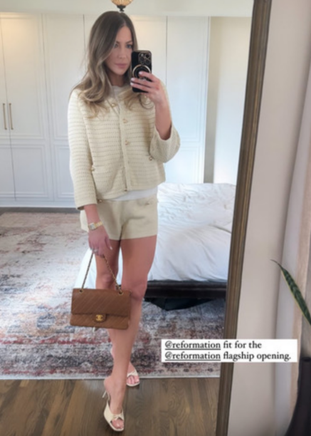 Stassi Schroeder's Beige Knit Cardigan and Shorts