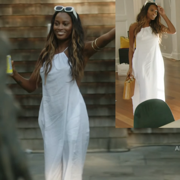 Ciara Miller's White Backless Halter Maxi Dress