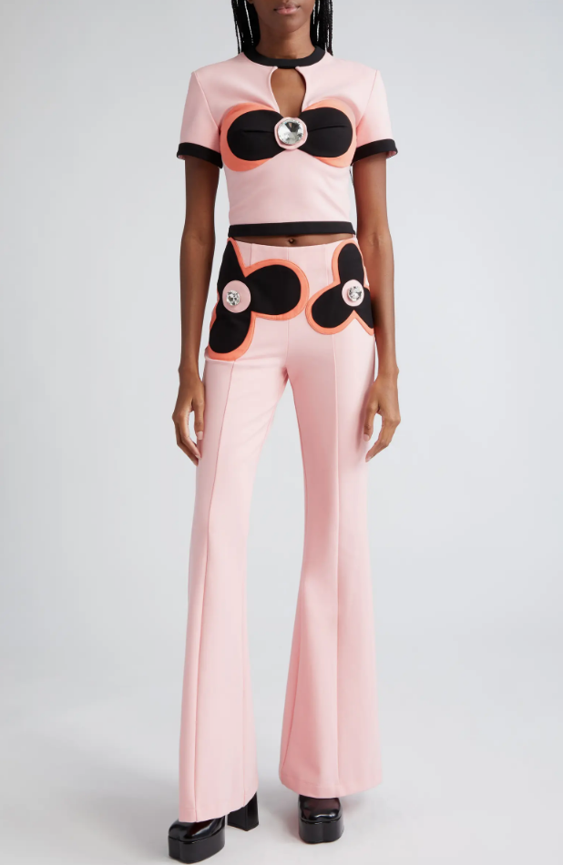 Dolores Catania's Pink and Black Flower Pant Set