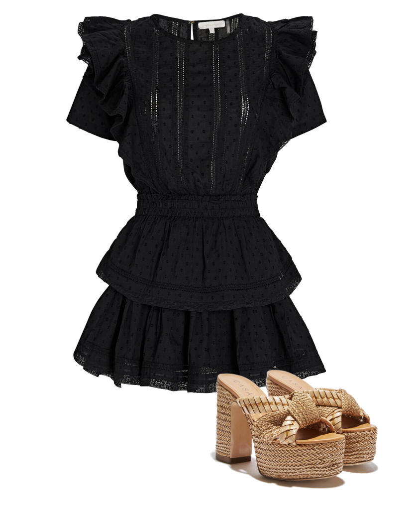 Margaret Joseph's Black Short Sleeve Ruffle Mini Dress