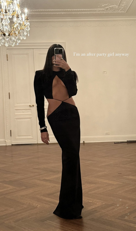 Paige DeSorbo's Black Cutout Long Sleeve Gown