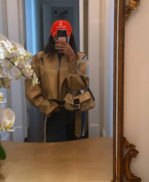 Paige DeSorbo's Tan Cropped Leather Jacket