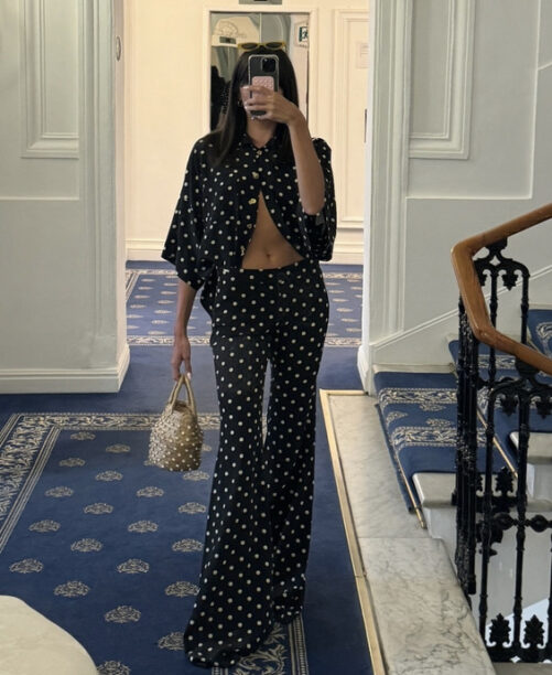 Paige DeSorbo's Black Polka Dot Pant Set