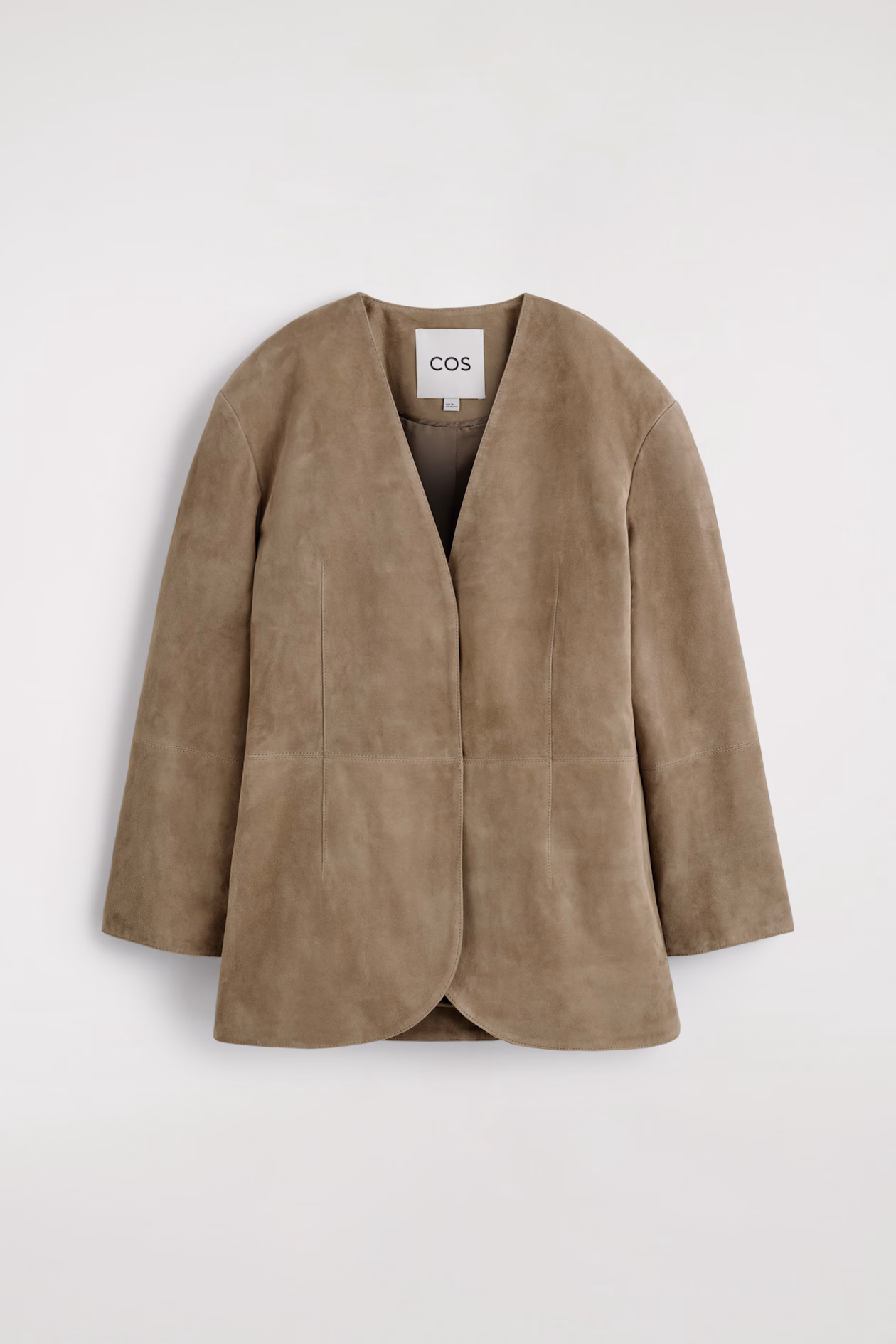 Jessel Taank's Tan Suede Collarless Blazer